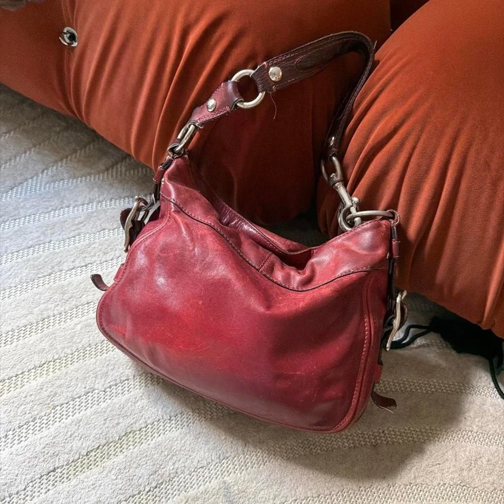 Coach VTG 2009 Red Leather Zoe Hobo Shoulder Bag Slouchy Y2k Purse F12671